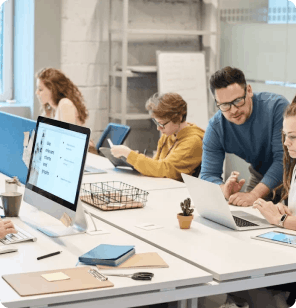 Team working together in modern office workspace